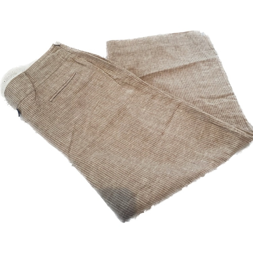 Larry Levine Tan Wide Leg Striped Capris